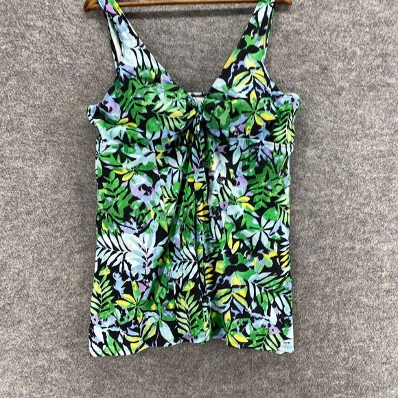 Swimsuits For All Swimsuit Women 20 Plus Green Floral V-Neck Sleeveless Lined - Picture 4 of 10